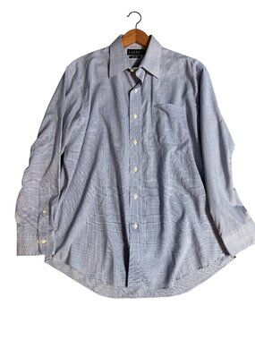 Lauren Ralph Lauren Mens Dress Shirt Light Blue Check Non-Iron Size 16 32/33